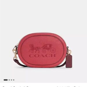 Pink and Tan Coach Crossbody Bag with Gold Hardware